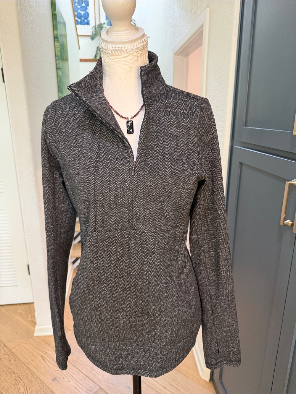 Kyodan Women's Dark Gray Herringbone Half-Zip Jacket
